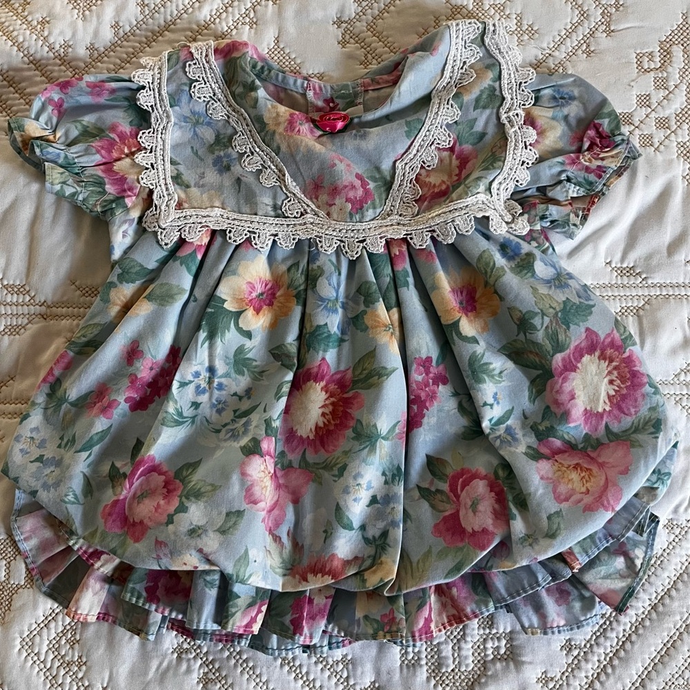 Vintage Jo Lene Floral Lace Trim Bubble Dress~ Girls 3-6 Months Vintage Dress